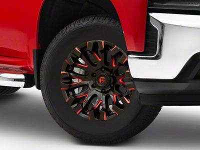 Fuel Wheels Quake Gloss Black Milled with Red Tint 6-Lug Wheel; 18x9; 1mm Offset (19-25 Silverado 1500)