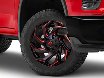 Fuel Wheels Reaction Gloss Black Milled with Red Tint 8-Lug Wheel; 22x10; -18mm Offset (20-25 Silverado 3500 HD SRW)