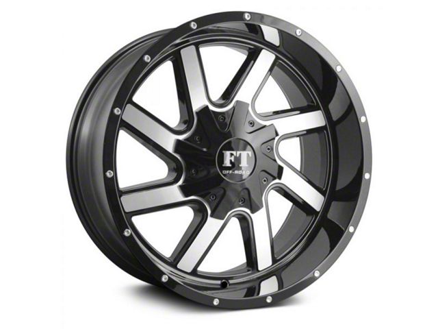 Full Throttle Off Road FT1 Gloss Black Machined 5-Lug Wheel; 20x14; -76mm Offset (02-08 RAM 1500, Excluding Mega Cab)