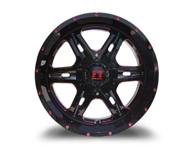 Full Throttle Off Road FT6054 Gloss Black and Red Milled 8-Lug Wheel; 20x10; -24mm Offset (08-10 F-350 Super Duty SRW)