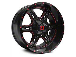 Full Throttle Off Road FT6054 Gloss Black and Red Milled 8-Lug Wheel; 20x10; -24mm Offset (15-19 Sierra 2500 HD)