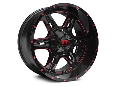 Full Throttle Off Road FT6054 Gloss Black and Red Milled 8-Lug Wheel; 20x10; -24mm Offset (15-19 Sierra 2500 HD)