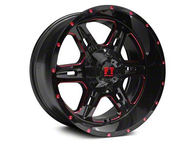 Full Throttle Off Road FT6054 Gloss Black and Red Milled 8-Lug Wheel; 20x10; -24mm Offset (23-25 F-250 Super Duty)