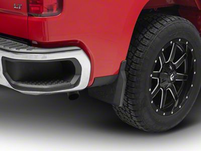 GM Rear Splash Guards with Bowtie Logo; Black (19-24 Silverado 1500)