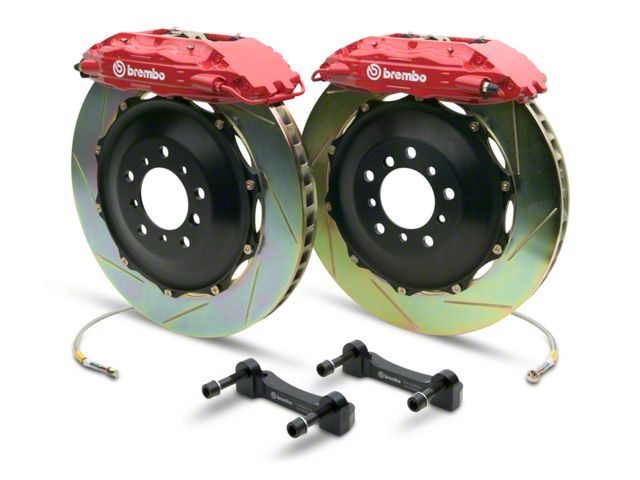 Brembo GT Series 4-Piston Rear Big Brake Kit with 2-Piece Slotted Rotors; Red Calipers (14-18 Sierra 1500)