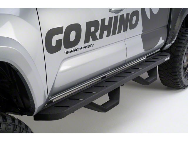 Go Rhino RB10 Running Boards with Drop Steps; Textured Black (14-18 Silverado 1500 Crew Cab)