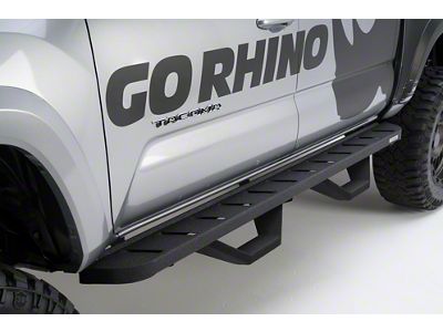 Go Rhino RB10 Running Boards with Drop Steps; Textured Black (14-18 Silverado 1500 Crew Cab)