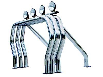 Go Rhino Triple Bar/Single Kicker Bed Bar; Chrome (01-19 Silverado 2500 HD)