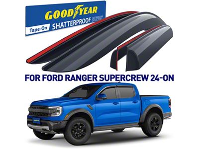 Goodyear Car Accessories Shatterproof Tape-On Window Deflectors (24-26 Ranger)