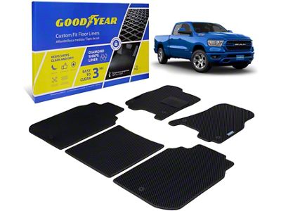 Goodyear Car Accessories Custom Fit Front and Rear Floor Liners; Black (19-24 RAM 1500 Crew Cab)