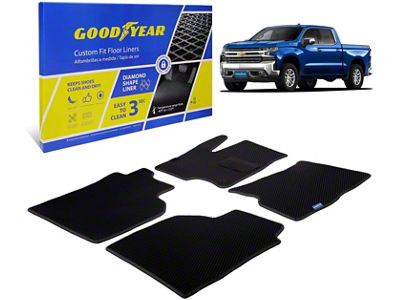 Goodyear Car Accessories Custom Fit Front and Rear Floor Liners; Black (19-24 Sierra 1500 Crew Cab)