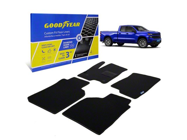 Goodyear Car Accessories Custom Fit Front and Rear Floor Liners; Black (19-24 Sierra 1500 Double Cab)