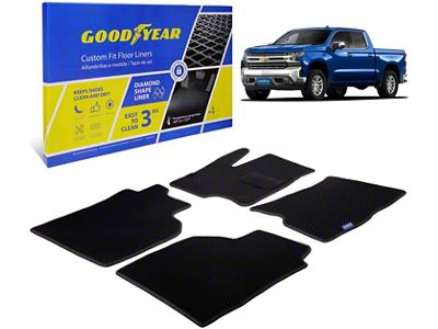 Goodyear Car Accessories Custom Fit Front and Rear Floor Liners; Black (19-25 Silverado 1500 Crew Cab)