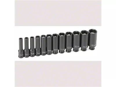 Grey Pnuematic 1/4-Inch Drive Deep Length Magnetic Metric Impact Socket Set; 6-Point; 12-Piece