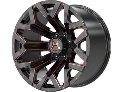 Hartes Metal Hawkish Gloss Black Milled with Red Tint 8-Lug Wheel; 20x10; -18mm Offset (20-25 Sierra 2500 HD)