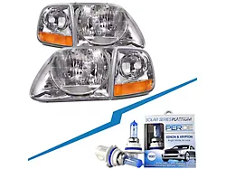Headlights Depot Lightning Style Headlights with Bulbs; Chrome Housing; Clear Lens (97-03 F-150)