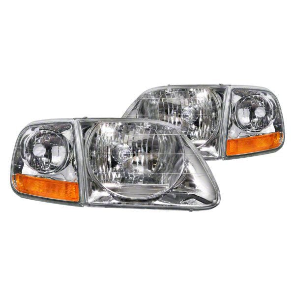 Headlights Depot F150 Lightning Style Headlights; Chrome Housing