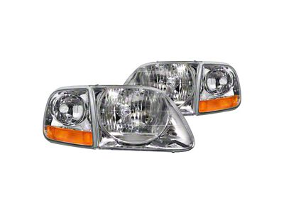 Headlights Depot Lightning Style Headlights; Chrome Housing; Clear Lens (97-03 F-150)