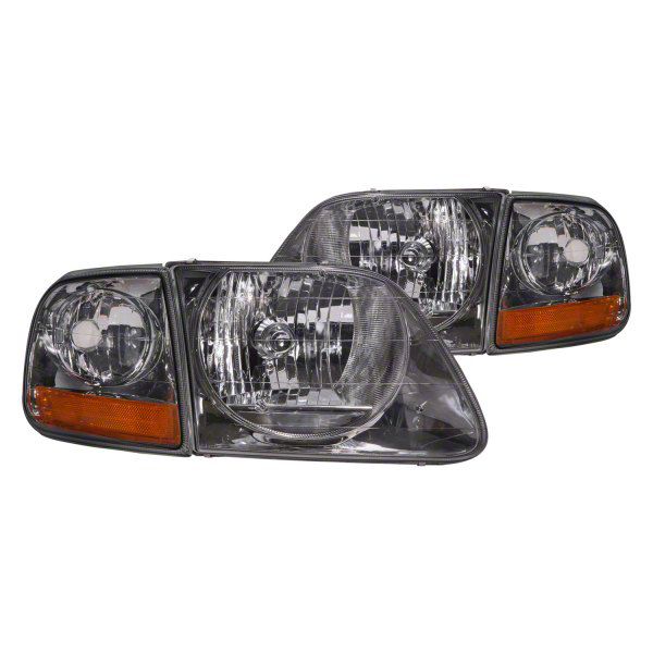 Headlights Depot Lightning Style Headlights; Chrome Housing; Smoked Lens (97-03 F-150)