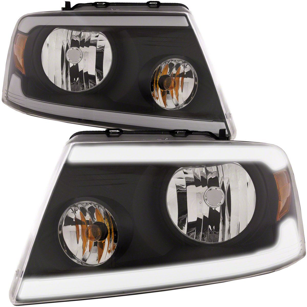 Headlights Depot Performance Headlights with LED DRL; Black Housing; Clear Lens (04-08 F-150)
