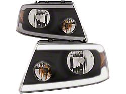 Headlights Depot Performance Headlights with LED DRL; Black Housing; Clear Lens (04-08 F-150)