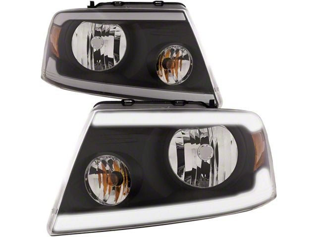 Headlights Depot Performance Headlights with LED DRL; Black Housing; Clear Lens (04-08 F-150)