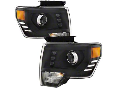 Headlights Depot Projector Halogen Headlights; Black Housing; Clear Lens (09-14 F-150 w/ Factory Halogen Headlights)