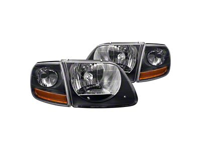 Headlights Depot Replacement Headlights; Black Housing; Clear Lens (97-03 F-150)