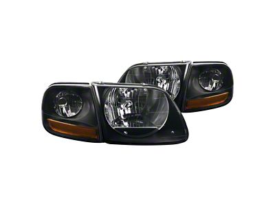 Headlights Depot Replacement Headlights; Black Housing; Smoked Lens (97-03 F-150)