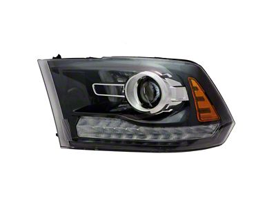 Headlights Depot Projector Halogen Headlight; Driver Side; Black Housing; Clear Lens (13-14 RAM 1500 Sport)