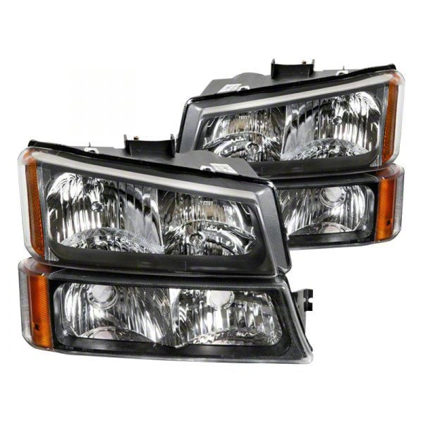 Headlights Depot Silverado 1500 Replacement Headlights; Black Housing
