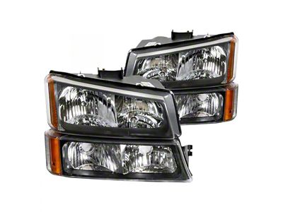 Headlights Depot Replacement Headlights; Black Housing; Clear Lens (03-06 Silverado 1500)