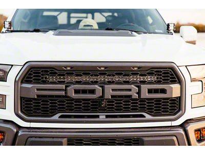 Heretic Studios 30-Inch LED Light Bar with Behind the Grille Mounting Brackets; Flood Beam; Clear Lens (17-20 F-150 Raptor)