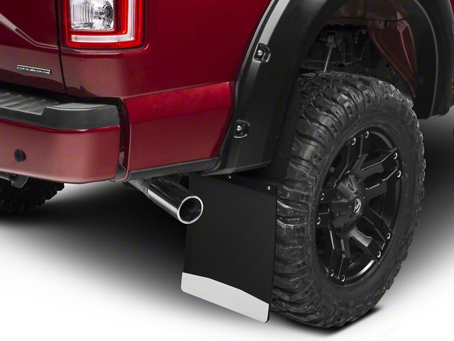 14-Inch Wide KickBack Mud Flaps; Front or Rear; Textured Black Top and Stainless Steel Weight (Universal; Some Adaptation May Be Required)