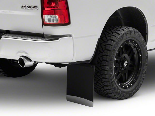 14-Inch Wide KickBack Mud Flaps; Front or Rear; Textured Black Top and Stainless Steel Weight (04-18 RAM 1500)