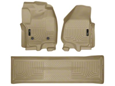 Husky Liners WeatherBeater Front and Second Seat Floor Liners; Footwell Coverage; Tan (12-16 F-350 Super Duty SuperCrew w/o Floor Shifter)