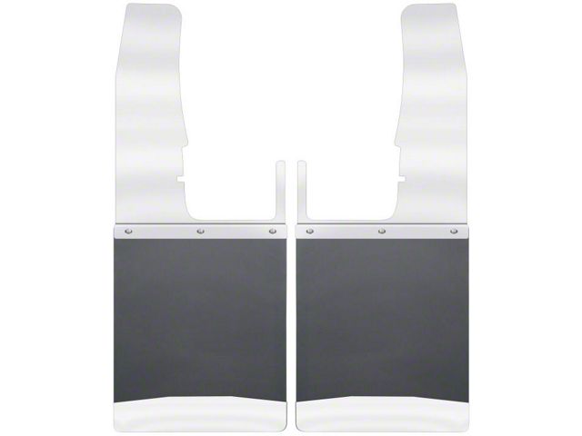 12-Inch Wide KickBack Mud Flaps; Front; Stainless Steel Top and Weight (09-18 RAM 1500)