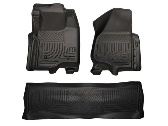 Husky Liners WeatherBeater Front and Second Seat Floor Liners; Footwell Coverage; Black (11-12 F-250 Super Duty SuperCrew w/o Floor Shifter)