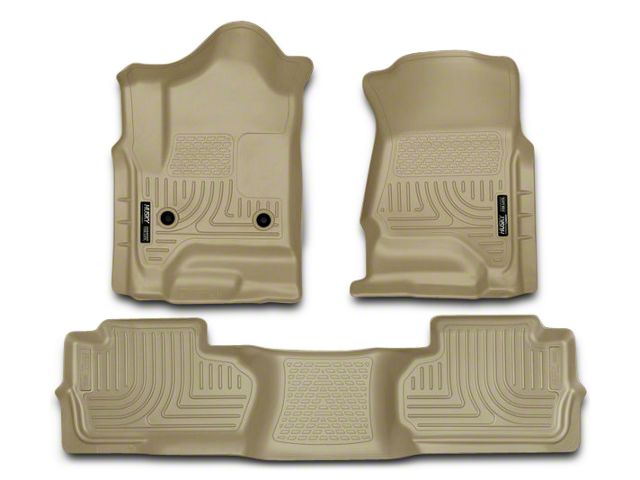 Husky Liners WeatherBeater Front and Second Seat Floor Liners; Footwell Coverage; Tan (14-18 Sierra 1500 Double Cab, Crew Cab)