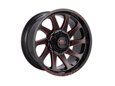 Impact Wheels 825 Gloss Black and Red Milled 6-Lug Wheel; 20x10; -12mm Offset (21-24 F-150)