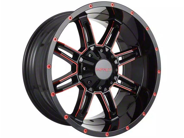 Impact Wheels 805 Gloss Black and Red Milled 6-Lug Wheel; 20x10; -12mm Offset (19-24 RAM 1500)