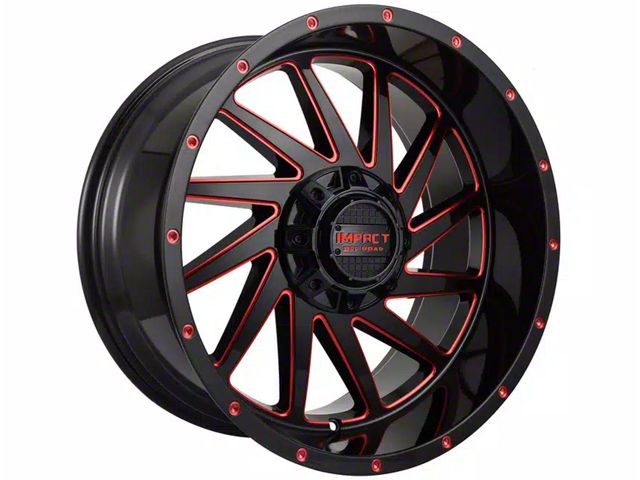 Impact Wheels 811 Gloss Black and Red Milled 6-Lug Wheel; 20x10; -12mm Offset (19-24 RAM 1500)