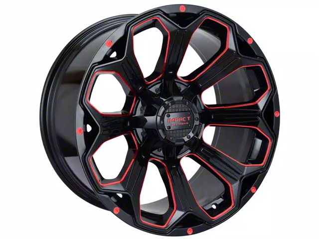 Impact Wheels 817 Gloss Black and Red Milled 6-Lug Wheel; 20x10; -12mm Offset (19-24 RAM 1500)
