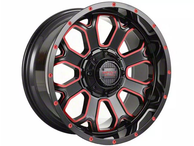 Impact Wheels 818 Gloss Black and Red Milled 6-Lug Wheel; 20x10; -12mm Offset (19-24 RAM 1500)