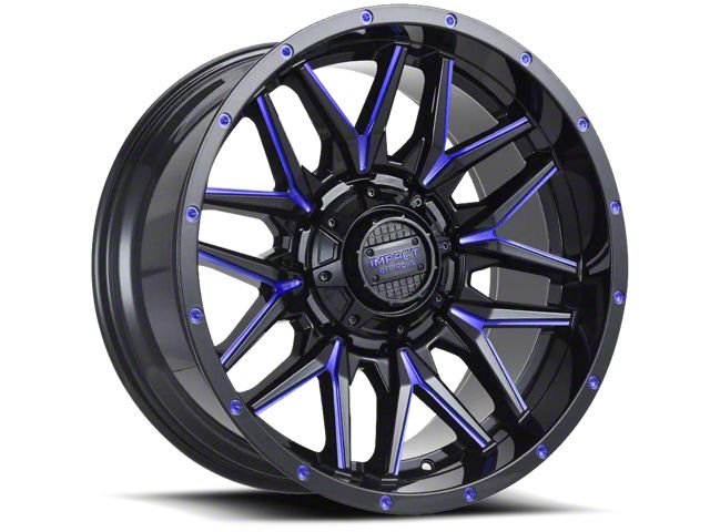 Impact Wheels 819 Gloss Black and Blue Milled 6-Lug Wheel; 18x9; 0mm Offset (19-24 RAM 1500)