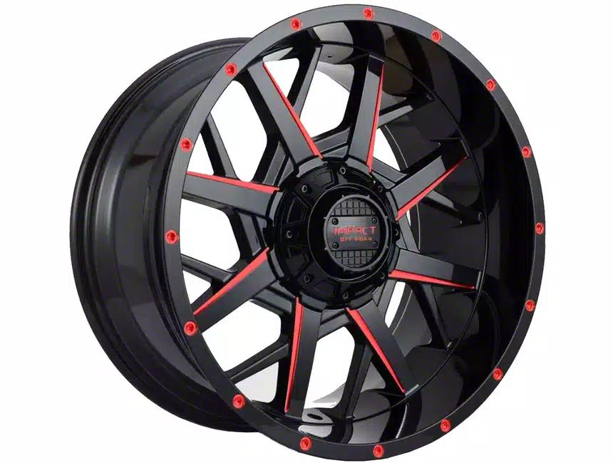 Impact Wheels Ranger 815 Gloss Black with Red Machined Face 6-Lug Wheel ...