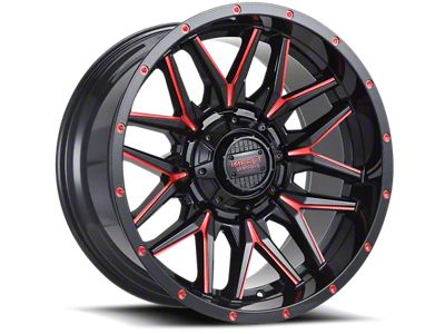 Impact Wheels 819 Gloss Black and Red Milled 6-Lug Wheel; 17x9; 0mm Offset (14-18 Sierra 1500)