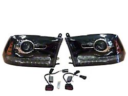 Infotainment Factory Projector LED BiHalogen Headlights; Black Housing; Clear Lens (13-18 RAM 2500 w/ Factory Halogen Quad Headlights)