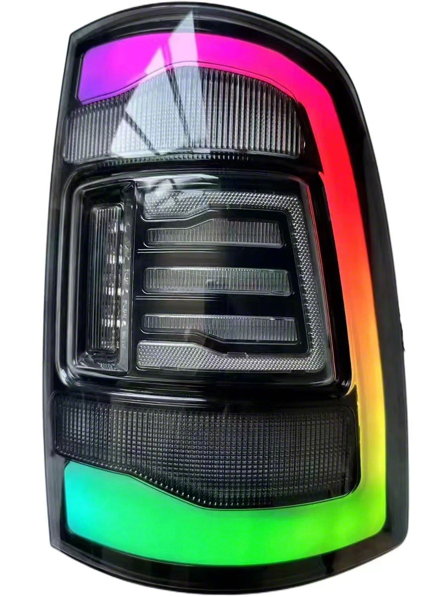 JC April RAM 2500 RGB LED Tail Lights; Black Housing; Smoked Lens
