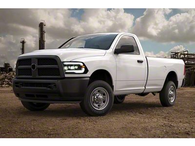 JC April LED Headlights with White and Amber DRL; Black Housing; Clear Lens (13-18 RAM 3500)